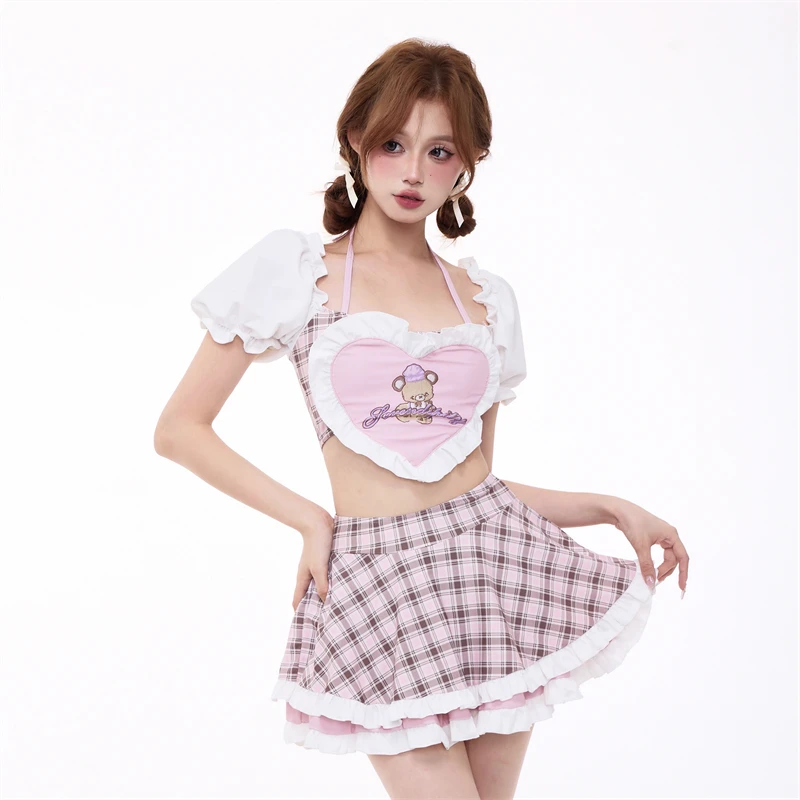 Wisuwore Sweet Temperament Plaid Sexy Summer Suit Women Halter Halter Vest Slimming Age Reduction Skirt Two-piece Set 2023 New