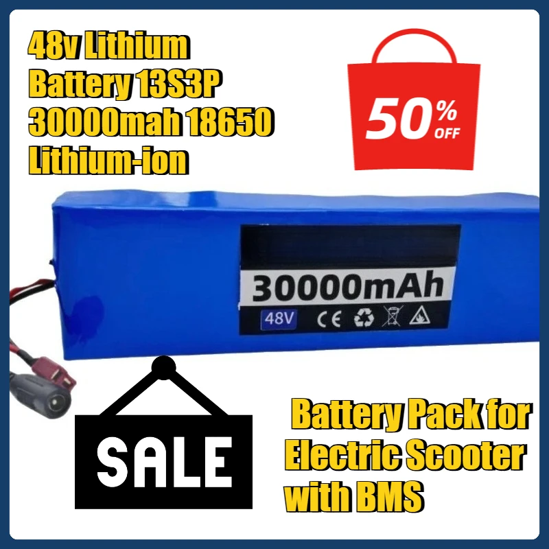 Литиевая батарея 48 В 13S3P 30000 мАч 18650 Литий-ионный аккумулятор для электрического скутера с BMS