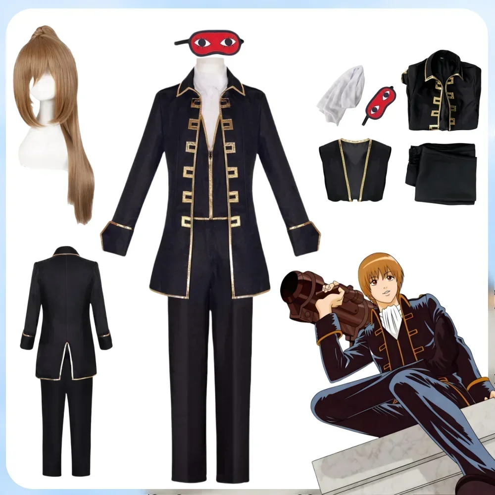 Anime GINTAMA Okita Sougo Cosplay Costume Women Man Uniform Outfit Okita Soug Cos Wig Halloween Cos Suits