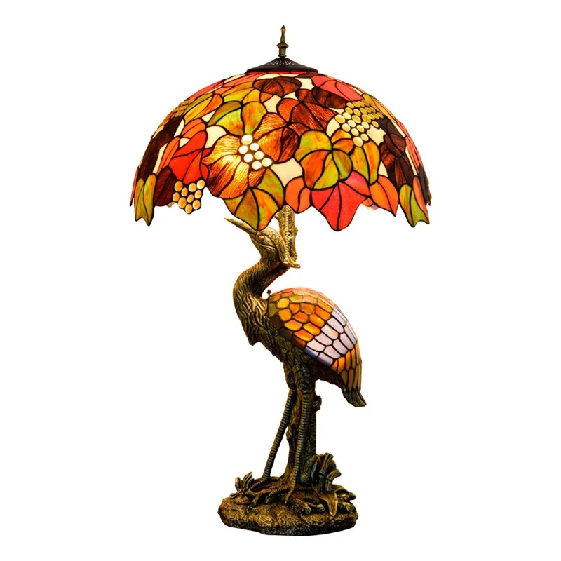 

20inch 50cm American Grape Leaf Shade Decorative Table Lamp Tiffany Bedside Office Bar Villa Living Room Decor Table Lamps