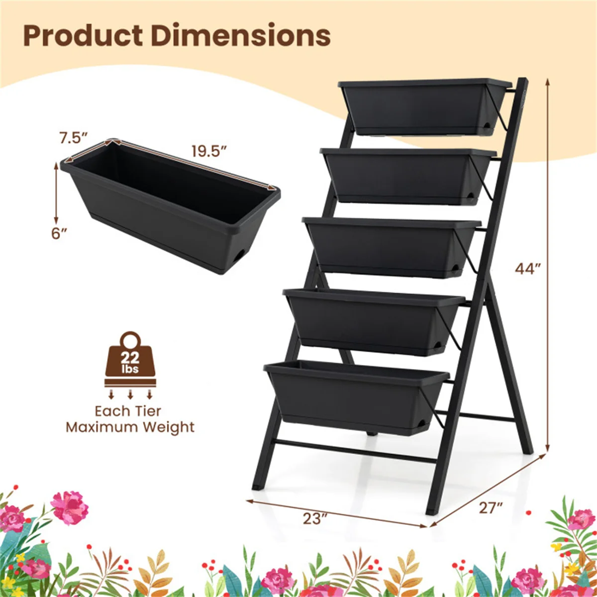 5-Tier Vertical Raised Garden Bed with Removable Planter Boxes & Drip Trays view 2