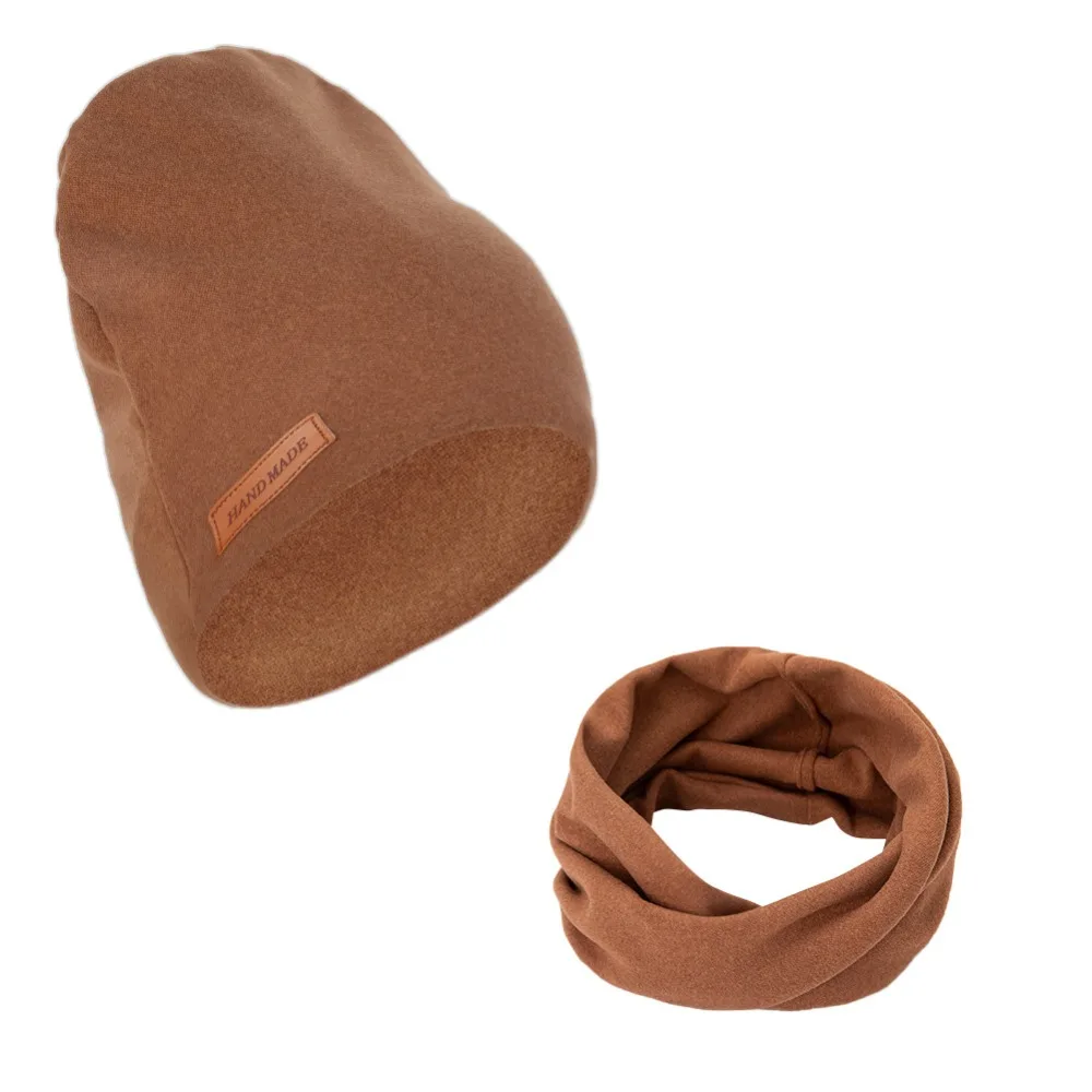 2Pcs/Lot Outdoor Faux Cashmere Turban Hat Scarf Set Leather Stick Soft Newborn Caps Warm Double Layers Headwraps Newborn Use