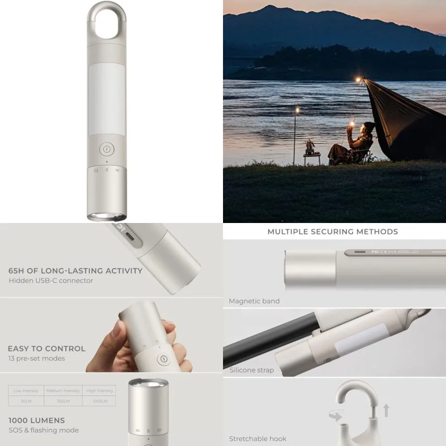

Flashlight Duo, USB-C Rechargeable, Dual Light Source, Colorful Ambient Light, IPX4 Waterproof, SOS and Strobe, 1000 Lumens, Mu