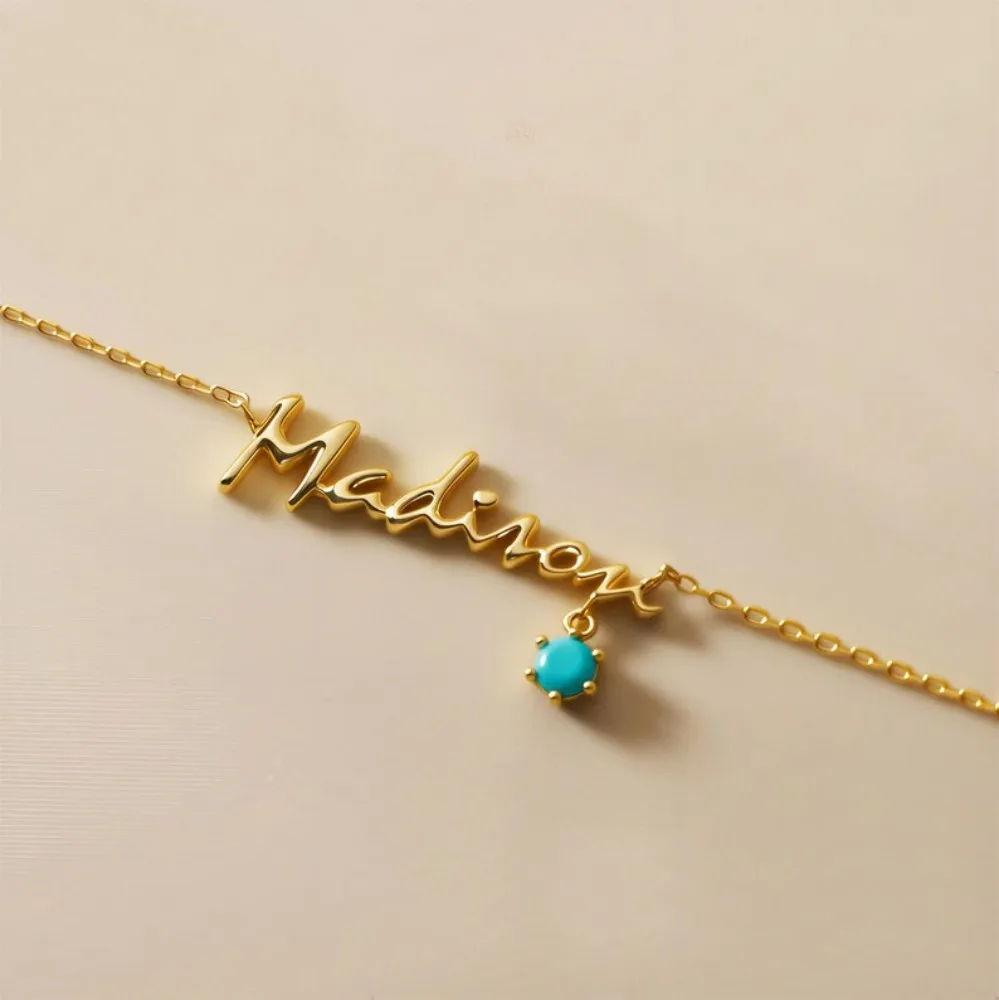 Personalized 3D Script Name Necklace with Birthstone Custom Gold Plated Jewelry Stainless Steel Dainty Gift for Her Mom