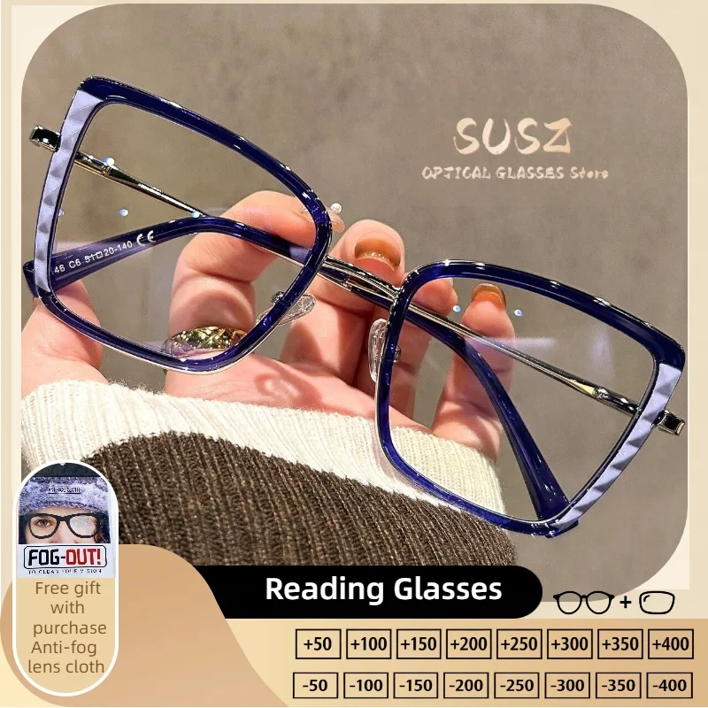 

SUSZ Classic Trendy Butterfly Frame Women Reading Glasses Anti Blue Light Anti-Reflective Customized Progressive Myopia Glasses