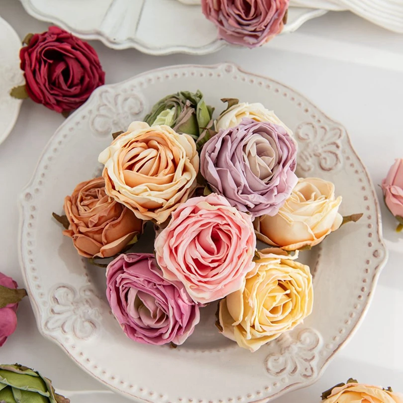 Artificialflower Burned Edge Rose Wedding bridal bouquet Decor Home Valentine Outdoor Garden arch Festival Party wreath Diy gift