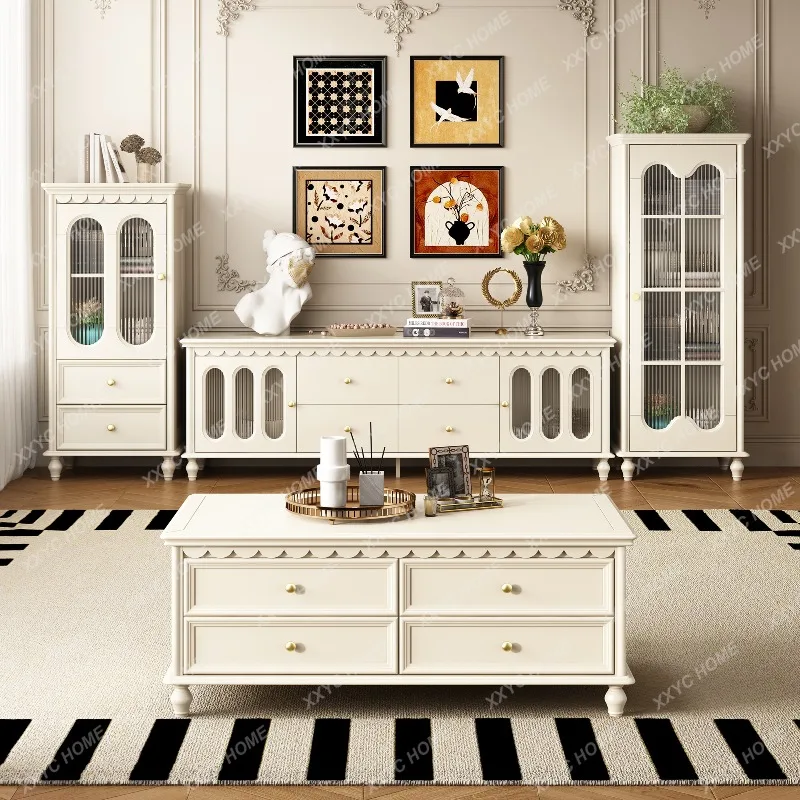 

Q Cream Wind TV Cabinet Coffee Table Compound Combination Floor Cabinet