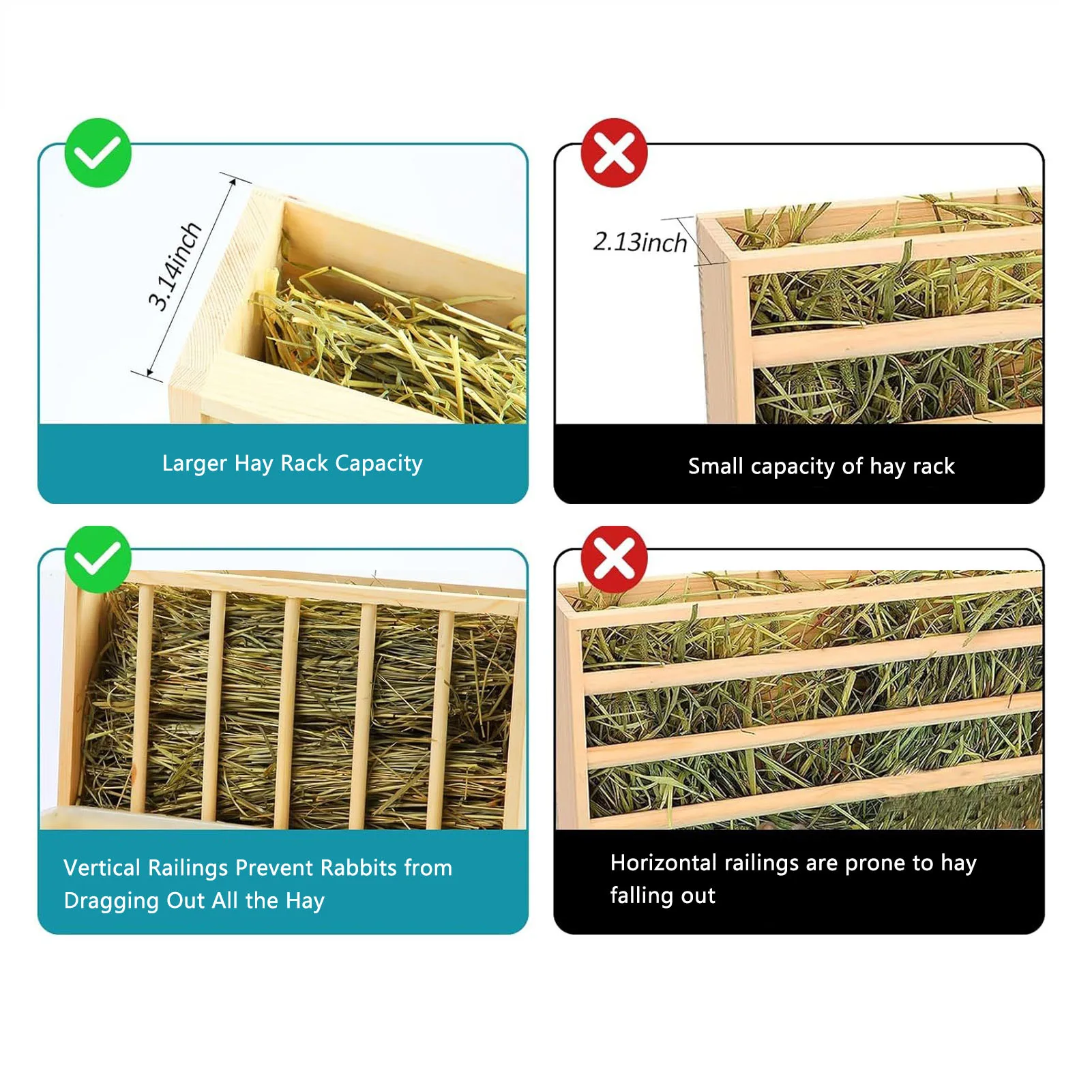 Rabbit Hay Feeder Easy To Assemble Mess Proof Wooden Food Feeding Manger Clean Multifunctional with Litter Box for Garden