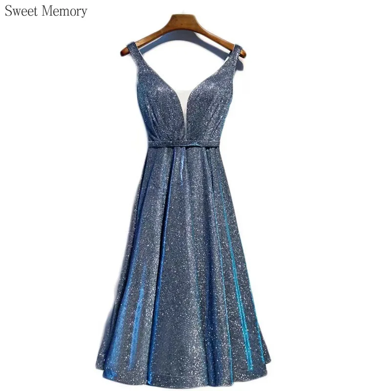 

N11130 Banquet Formal Evening Dresses Blue Sparkling Starry Sky Performance Dress Sweet Memory Lace Up Wedding Party Dress