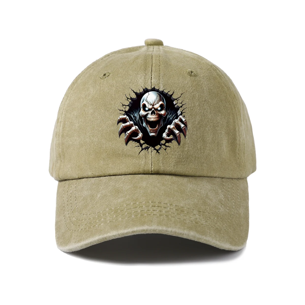Retro Skeleton Musician Character Baseball Cap, Vintage Washed Adjustable Unisex Dad Hat, Casual Gift