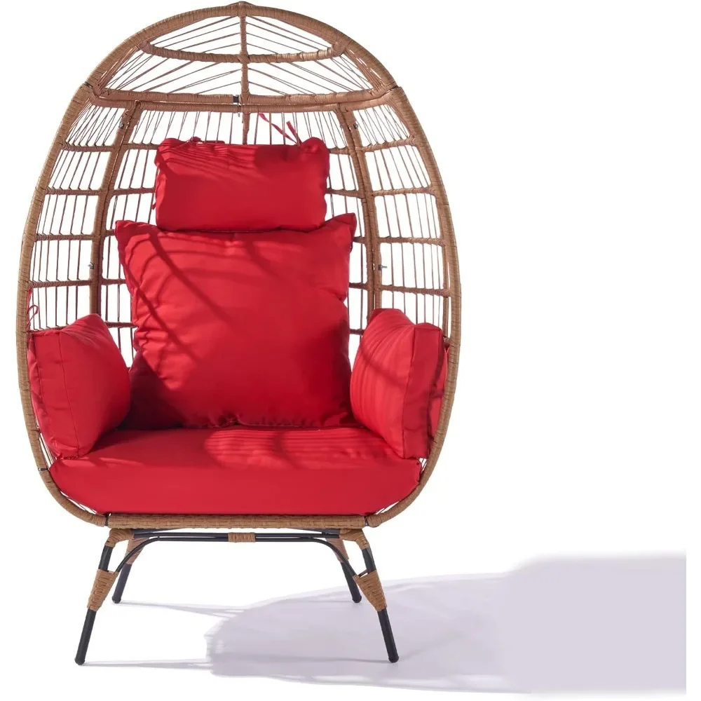 Hanging Egg Chair, with 5 Cushion, Adjustable Foot Pads, UV-Resistant & Water-Proof Cushions, Outdoor Egg Chair