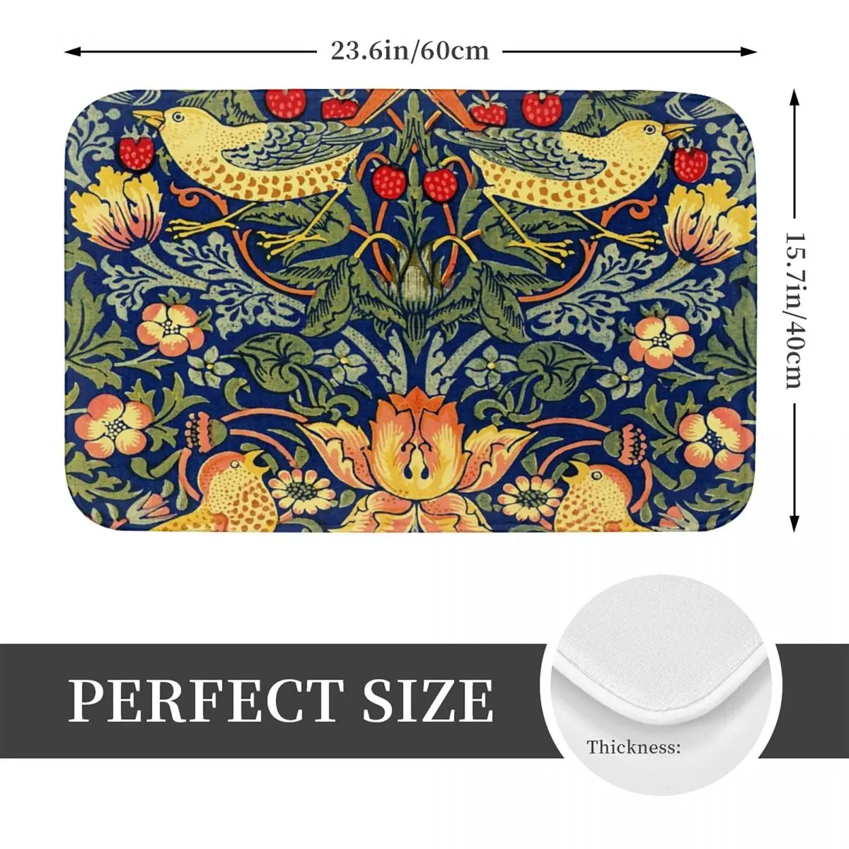 윌리엄 모리스 딸기 도둑 미끄럼 방지 도어 매트 바닥 매트 먼지 방지 카펫 러그 주방 입구 홈 발코니 발판 매트