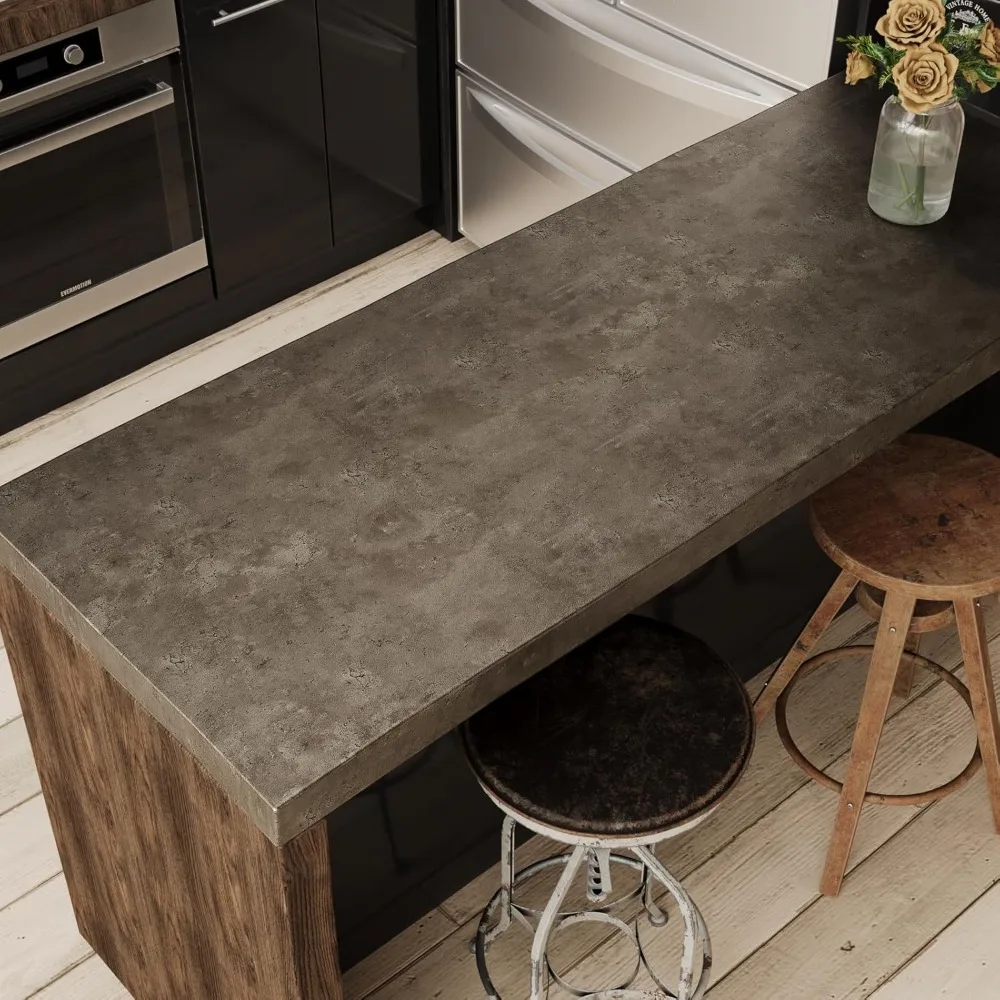 ورق جدران خرساني كبير قابل للتقشير واللصق باللون البني المعدني للجدران - ذاتي اللصق قابل للإزالة مقاس كبير 32 × 354 بوصة