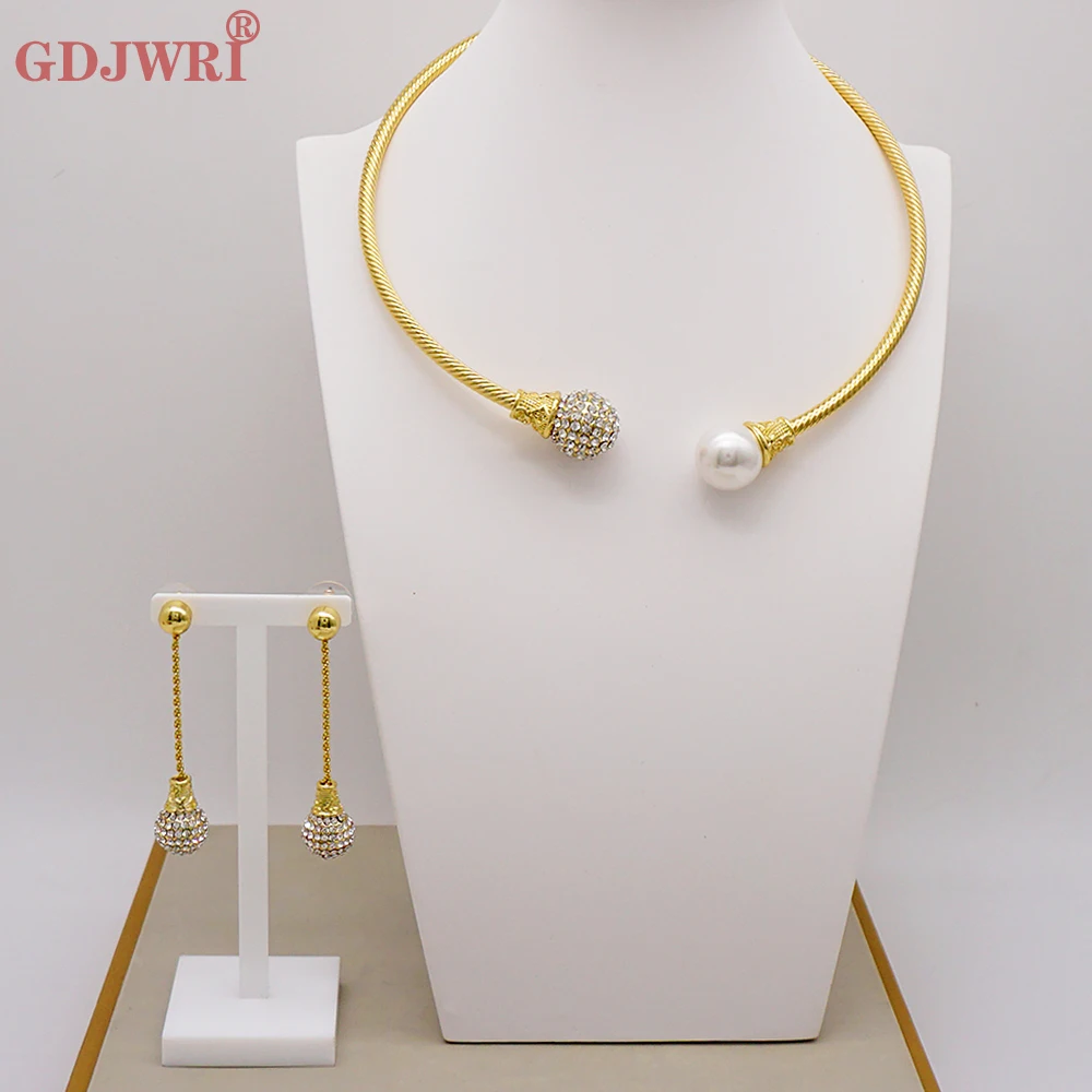 Fine Romantic Dubai Gold Color Plated Jewelry Set Rose Necklace Eearrings For Woman Wedding Banquet Gift Jewellery Set