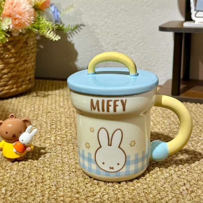 Cute Miffy Ceramic Mug with Lid Coffee Cup for Office High Appearance Water Cup Couple Cup Kawaii Girl Drinkware