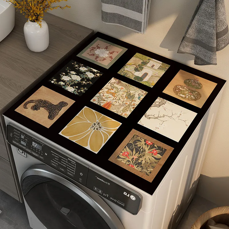 VIKAMA New Chinese-Style Retro Washing Machine Cover Pad Anti-Slip Drum Washing Machine Dust-Proof Pad Home Decoration