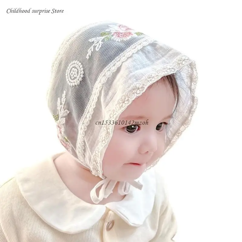 Baby Girl Sun-Protection Hat Embroidery Bonnet Hat Breathable Mesh Lace with Soft Brims Infant Girl Summer Dropship