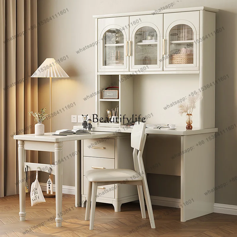 PJ Solid Wood Corner Table Bookcase Integrated Household Study Table Simple Computer Table And Chair Combination