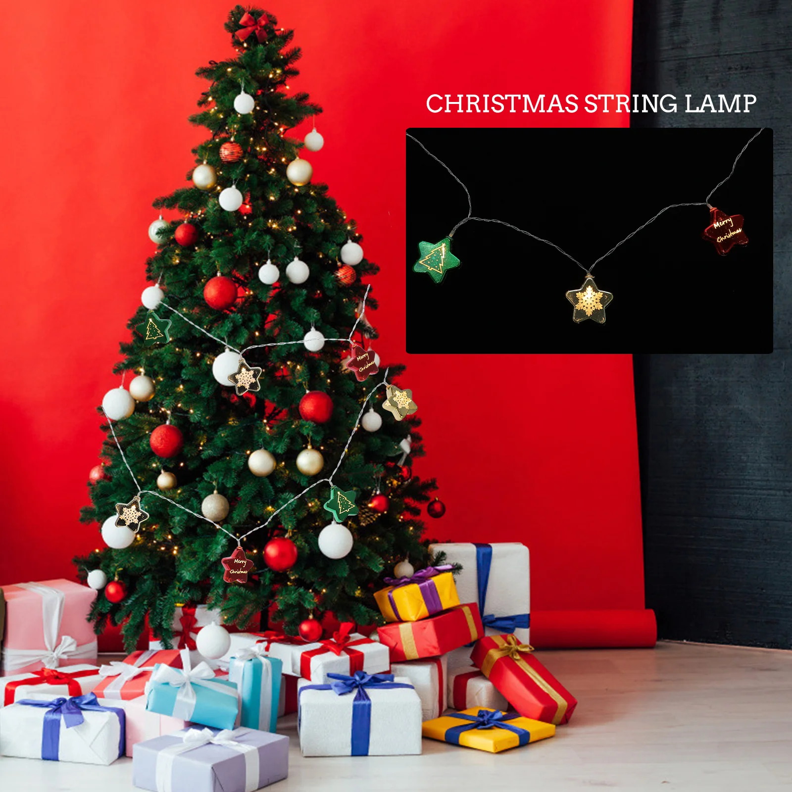 

1Pcs Xmas Five Pointed Star Light Ornament Creative Christmas Themed Modeling Design Festive LED String Christmas String Light