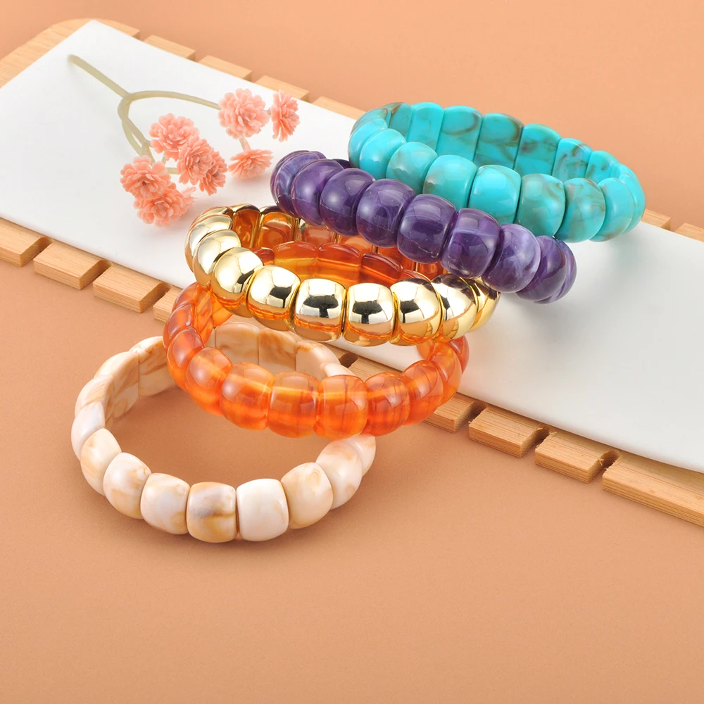 Lokaer Vintage Acryl Elastische Geometrische Armbänder Armreif für Frauen Europäischen und Amerikanischen Harz Große Manschette Armband Schmuck B25214