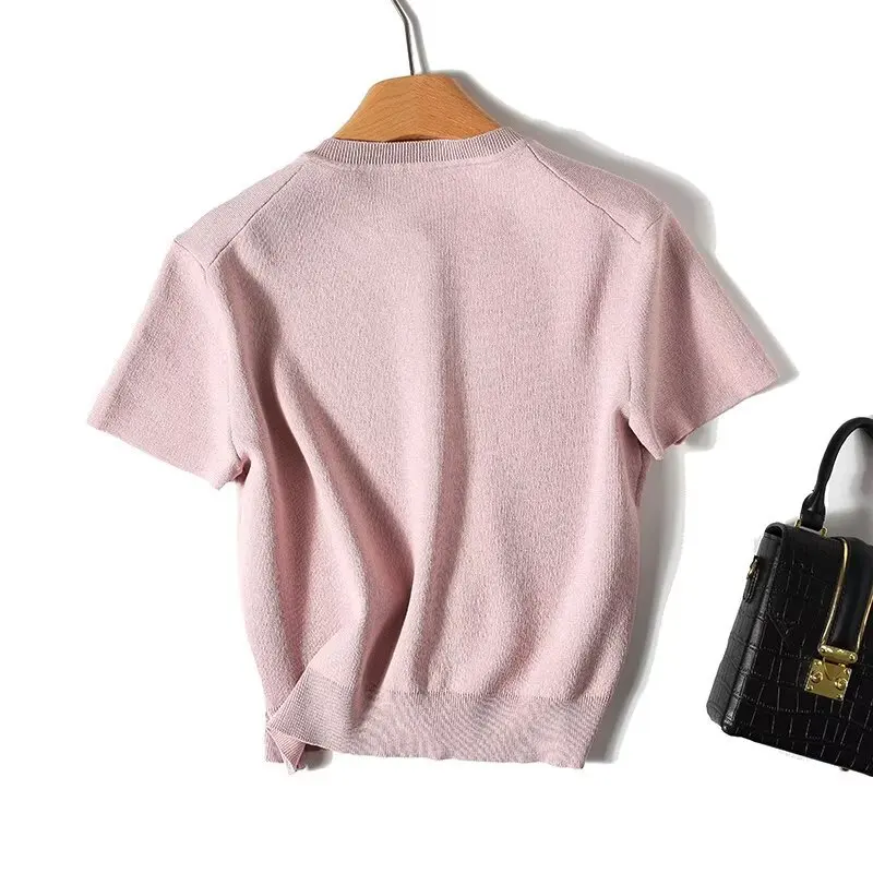 Commerce extérieur vêtements pour femmes 2025 automne nouveau style petit parfum style col rond à manches courtes pull tricoté