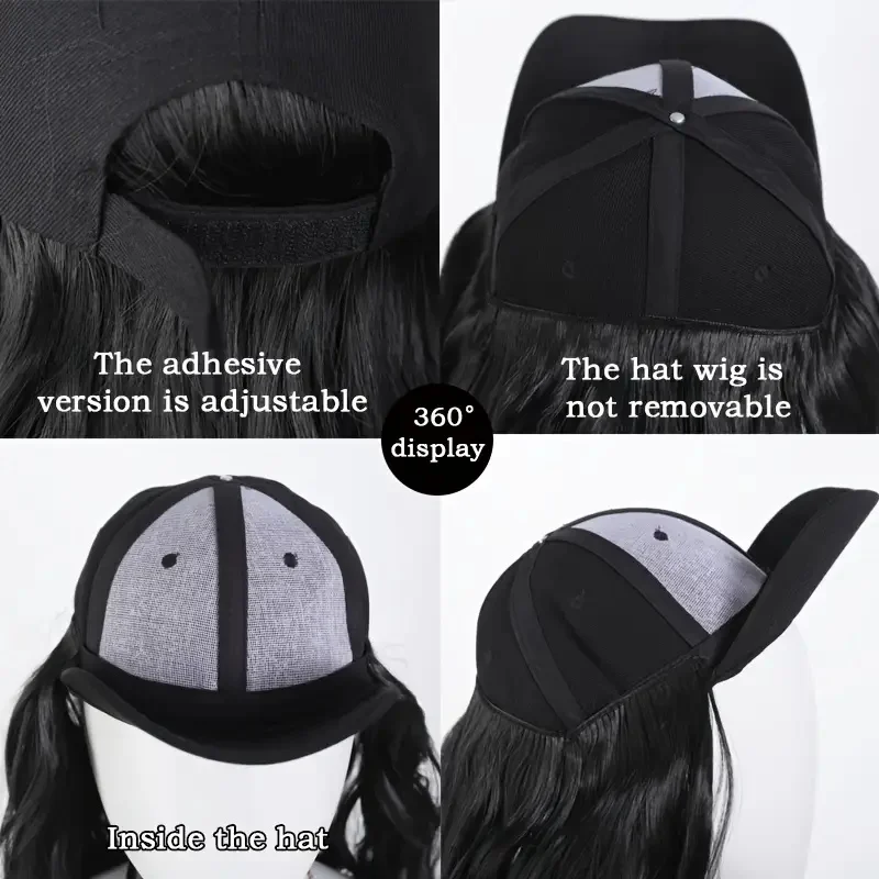 18 インチ合成ロングウェーブカーリー野球帽ヘアエクステンション調節可能なブラックブロンド Hairpece 帽子かつら女性のための