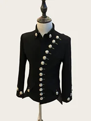 Black Metal Button Royal Suit Jacket Bar Nightclub Male Singer Dancer Stage Show Performance Coat