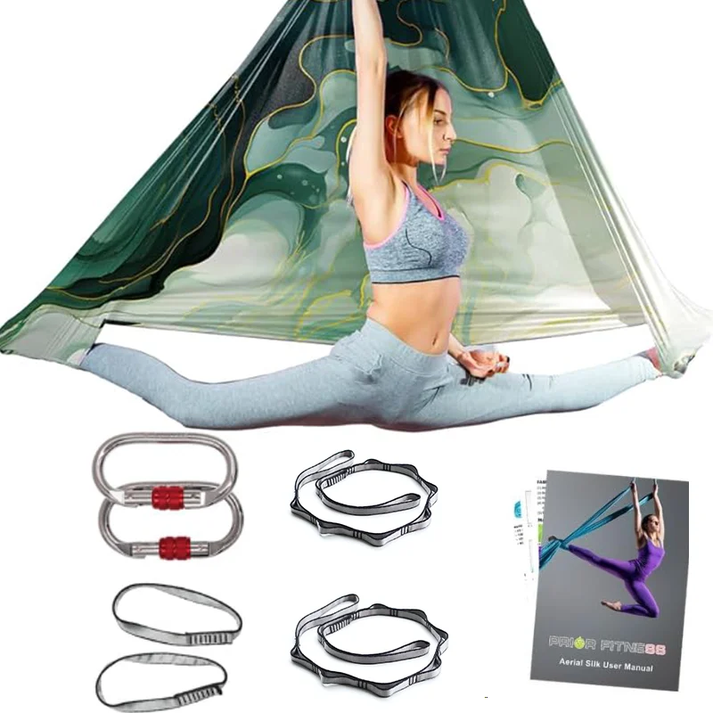 5.5 Meters Aerial Yoga Hammock Kit Durable Aerial Swing Yoga Silk with Accessory for Anti-Gravity Yoga Inversions Yoga Sling