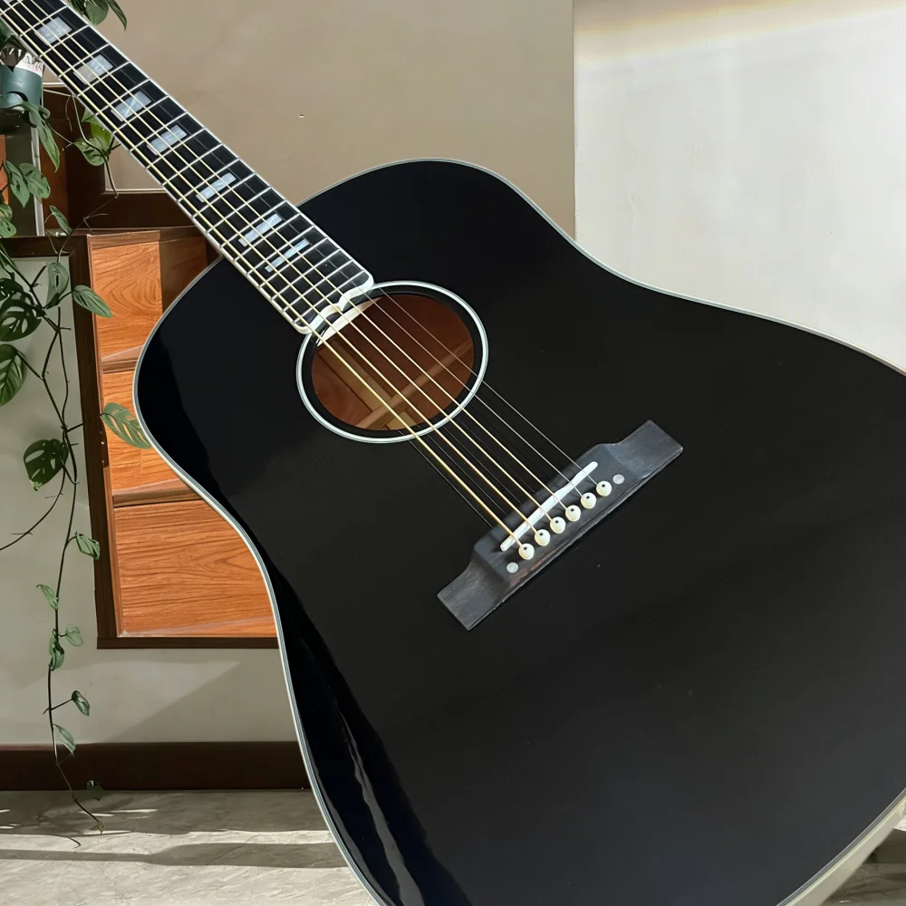 

Черная акустическая гитара серии J с цельной верхней декой из сосны Asperata, с костяным нутом/седлом, грифом из черного дерева, 6 струн, бесплатная доставка