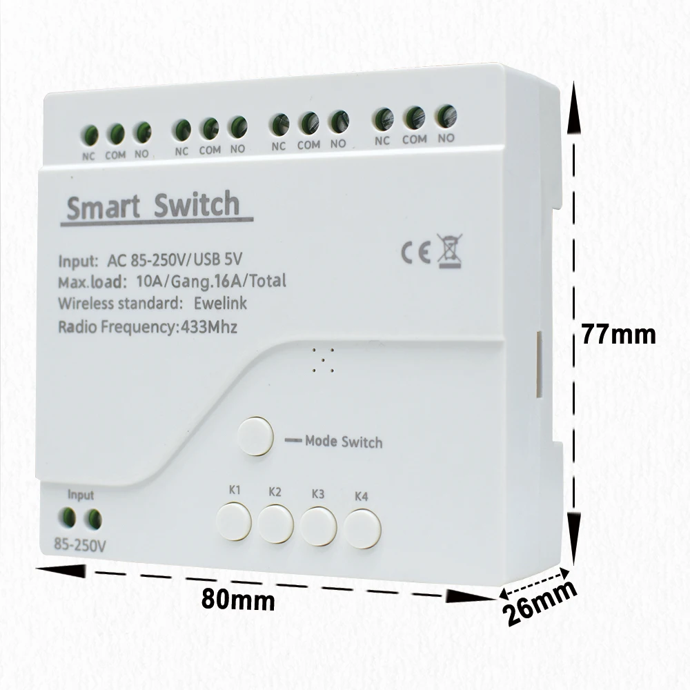 Ewelink 4CH Smart WiFi Switch RF433MHZ Control 7-32V 85-250V Automation Module Relay Works With Alexa Google Home