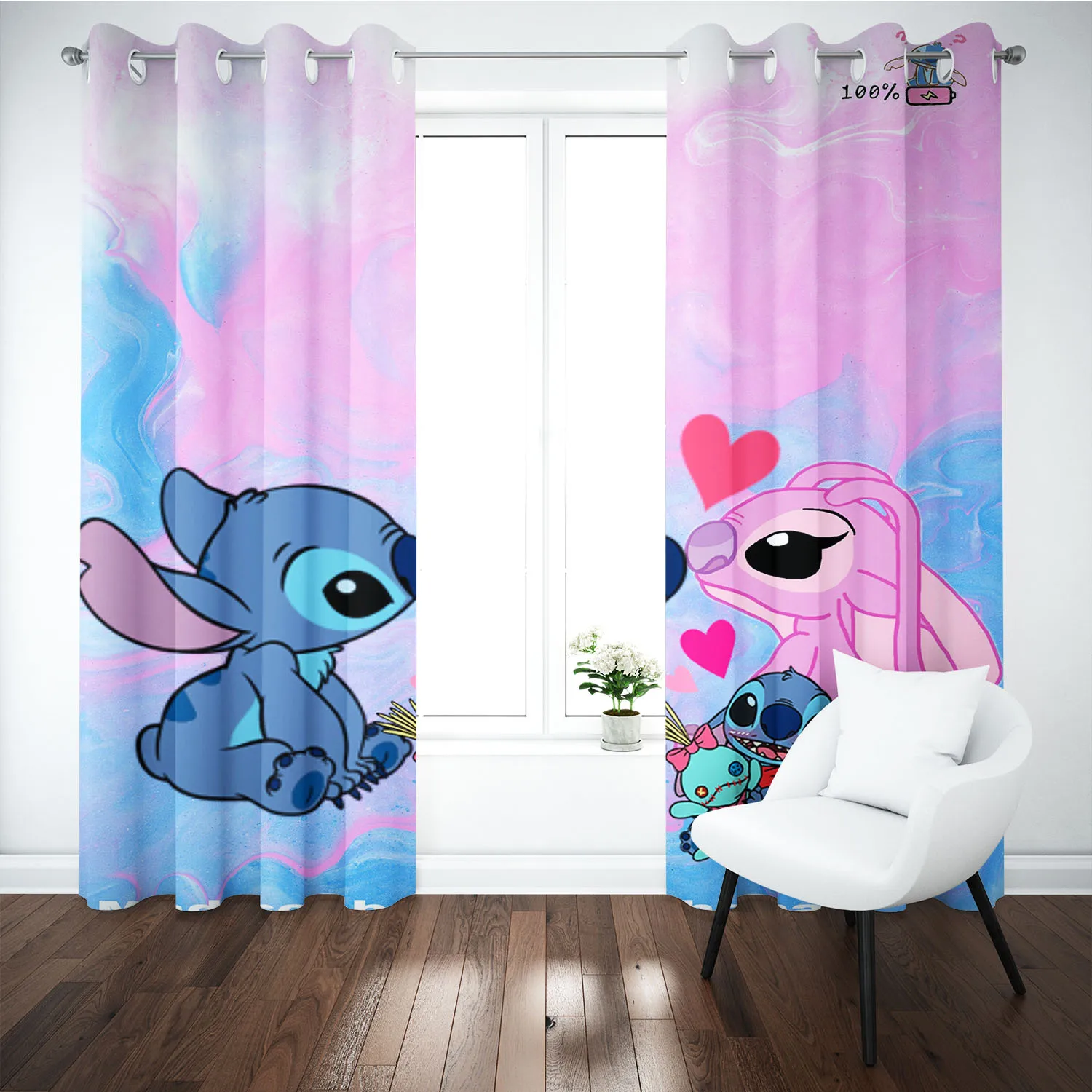 Stitch 100% Polyester Curtains For Living Room Dustproof Anime Home Decor Blackout Drapes Living Room Bedroom Cartoon