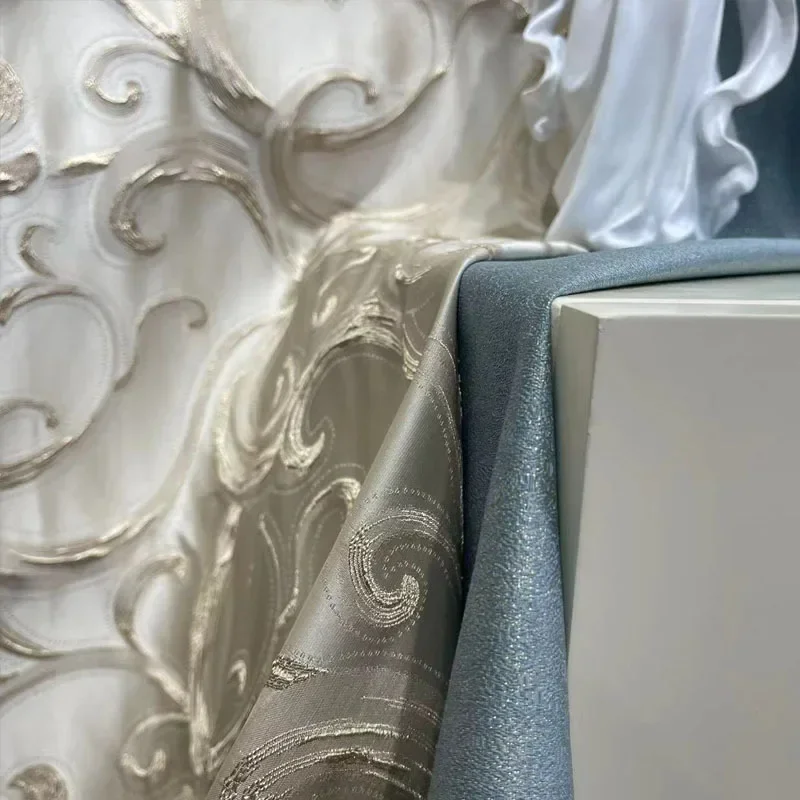 Light luxury three-dimensional relief curtain high-precision vertical gold silk jacquard cloth fabric Full shading decor