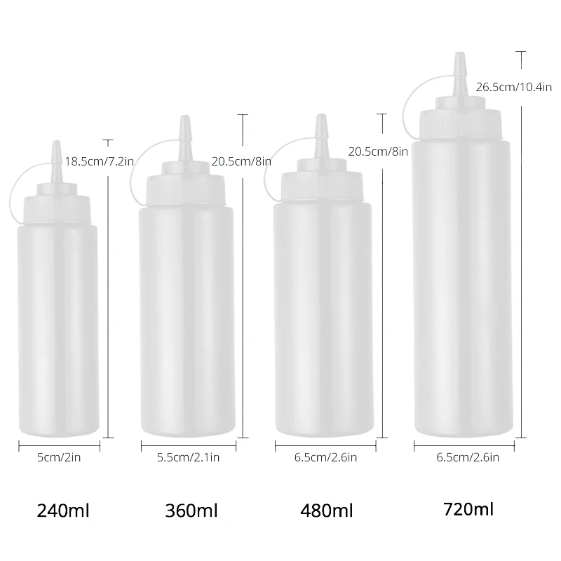 1/2/4/6pcs Condiment Squeeze Bottles with Caps, Plastic Squeeze Dispensers with Measurements for Ketchup, BBQ, Sauces, Syrup