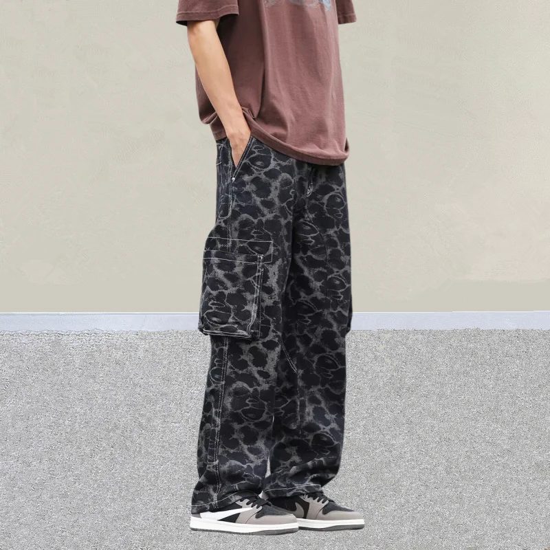 2025 Trashy Y2K Mode Schwarz Leopard Baggy Cargo Neue Jeans Hosen Für Männer 90S Vintage Kleidung Casual Baumwolle Hosen moda Hombre – Detail 10