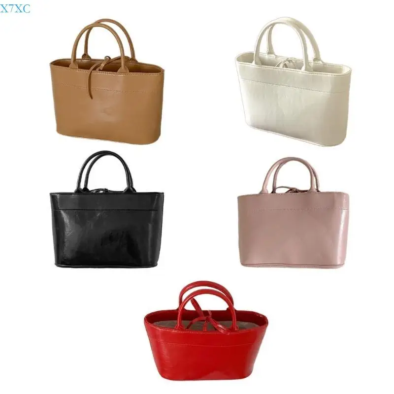 

X7XC Womens Korean PU Leather Handbag with Tie Up Bowknot Closure Casual Elegant Solid Color Large Capacity Shopper Bag Purse