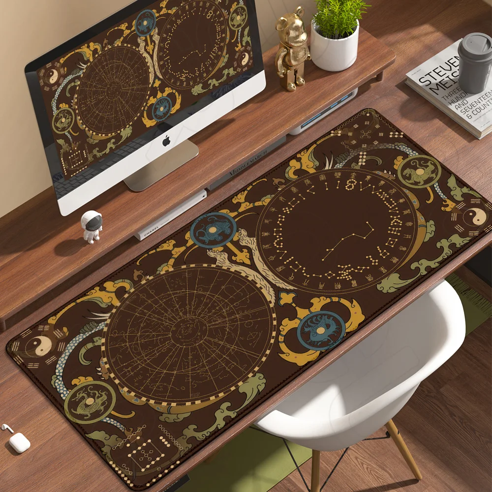 XXL HD Print Desk mat Gaming Astrology Hetu Luoshu Rubber Mouse pad Rug Cartoon Celestial Phases Non-slip expand MousePad carpet