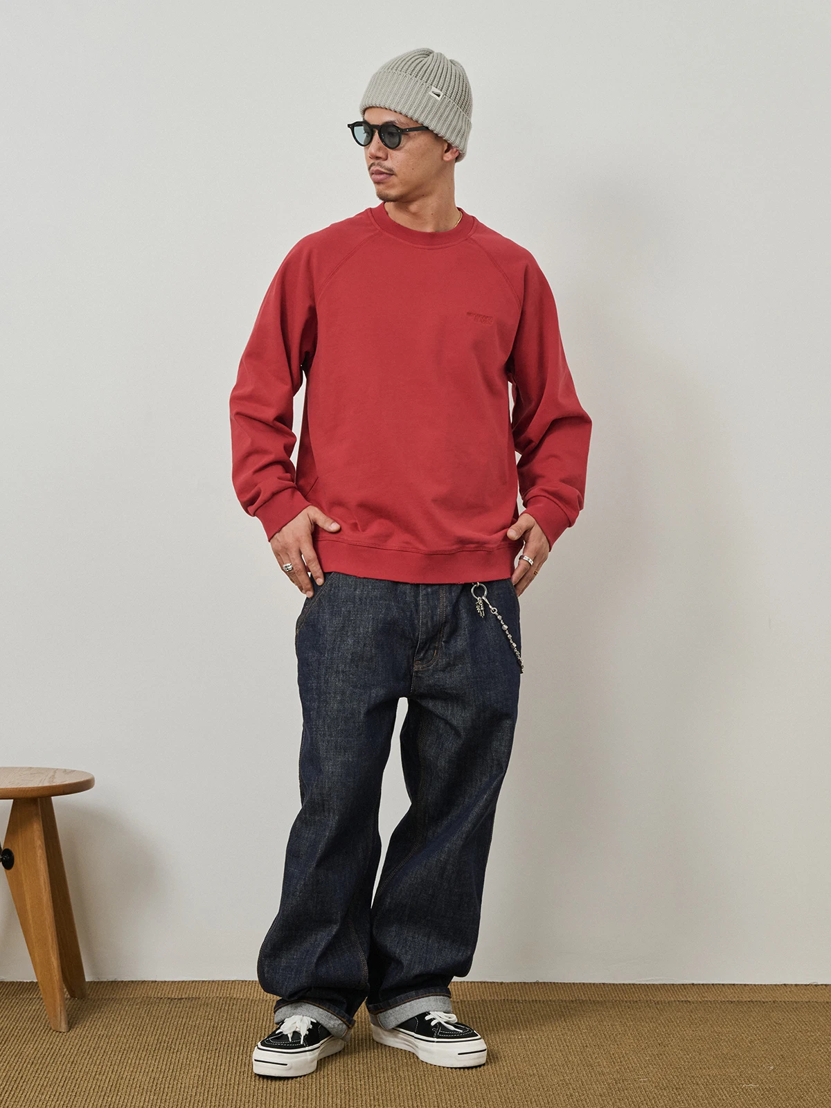 Broshood 25AW Japanese Style Loose Washed Distressed Basic  Color round Neck over the Head Sweatshirt for Youth