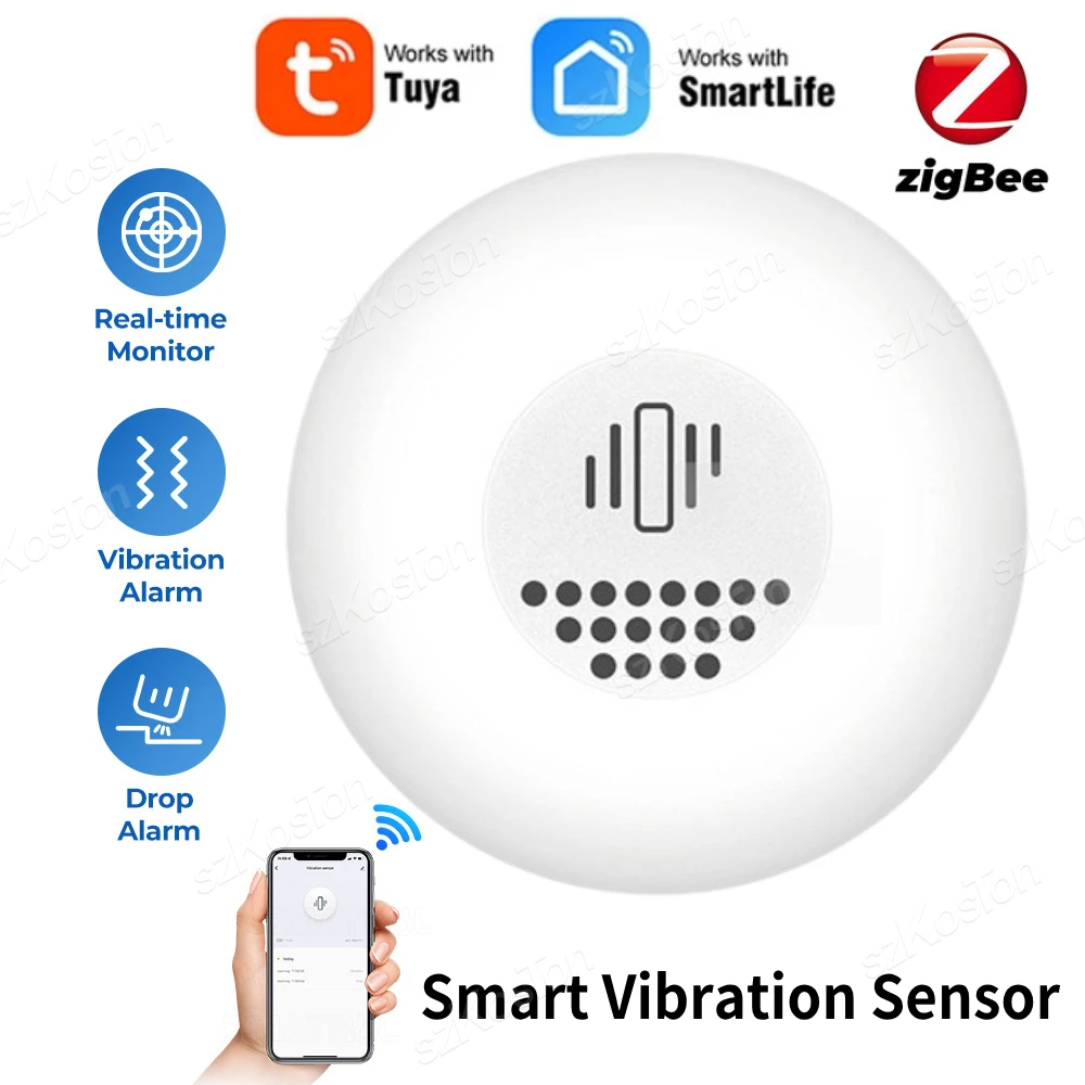 Tuya Zigbee Smart Vibration Sensor Detection Smart Life APP Notification Real-Time Monitor Smart Home Security Protection System