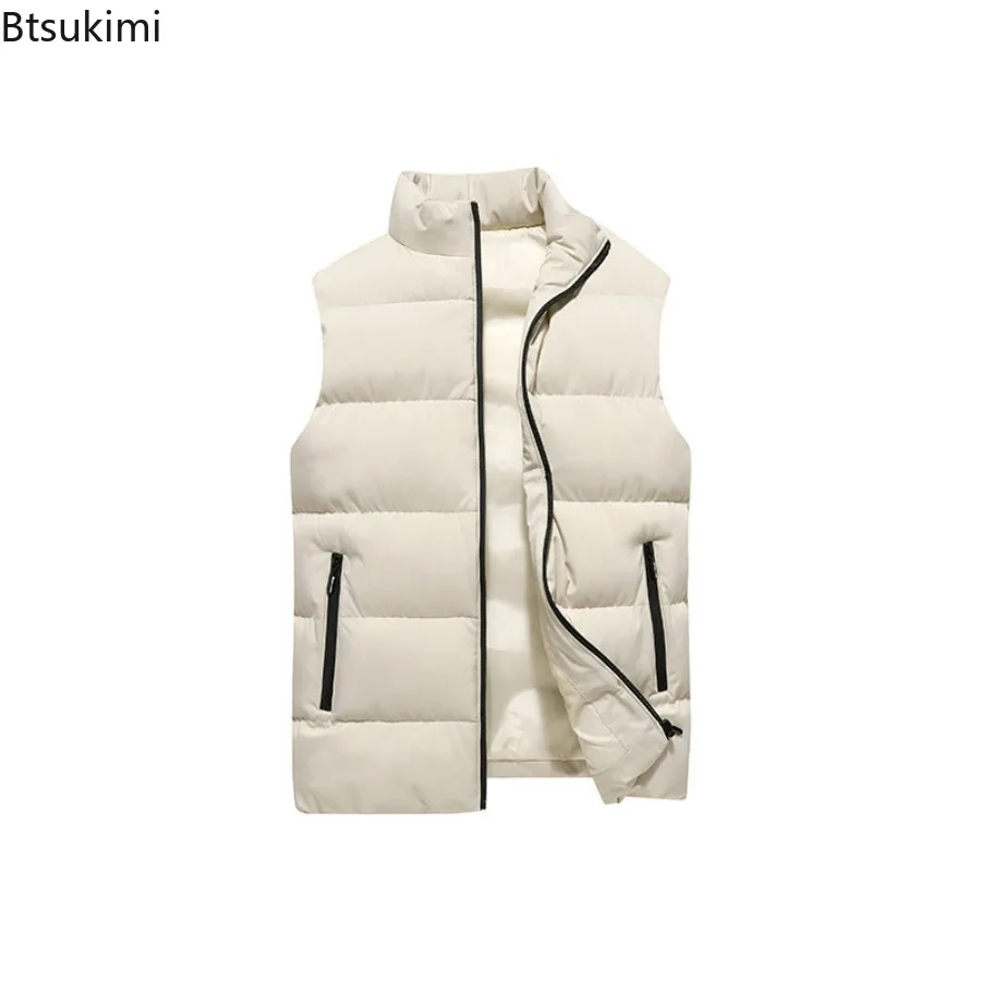 New Men's Winter Warm Cotton-padded Vest Jacket Fashion Stand Collar Thicken Waistcoat Zip Sleeveless Jacket Men's Outdoor Vest