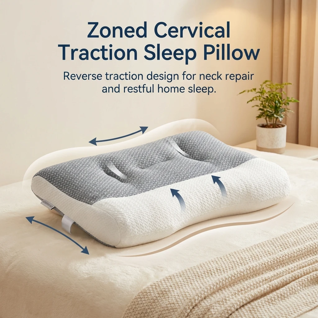 Memory Foam Cervical Pillow With Ergonomic Zone Support Breathable Knitted Fabric For Home And Office Sleep Relief