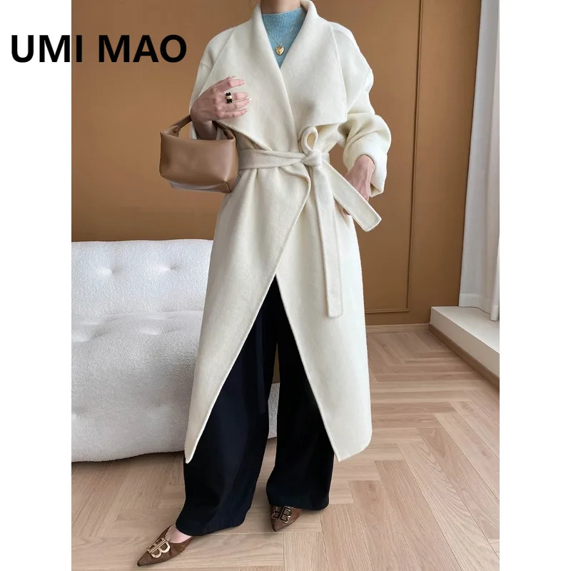 

UMI MAO Woolen Coat French Style High-End Large Lapel Tie Wool Double-Sided Coat 2025 Autumn Winter New