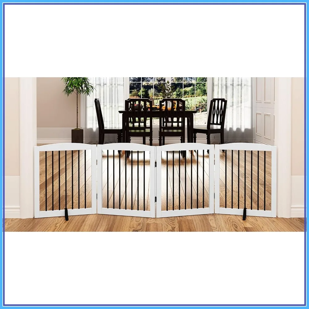 

Freestanding Pet Gate for Dogs, 80 Inch Wide, 4 Panels 24", Foldable Wooden Dog Gate for House, Doorway, Stair, Indoor