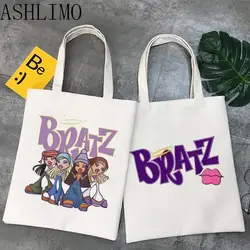 Bratz Letter Female Shopping Canvas Aesthetics Tote bag Casual Large-capacity Ulzzang Women Bag Harajuku Funny Y2k Shoulder Bags