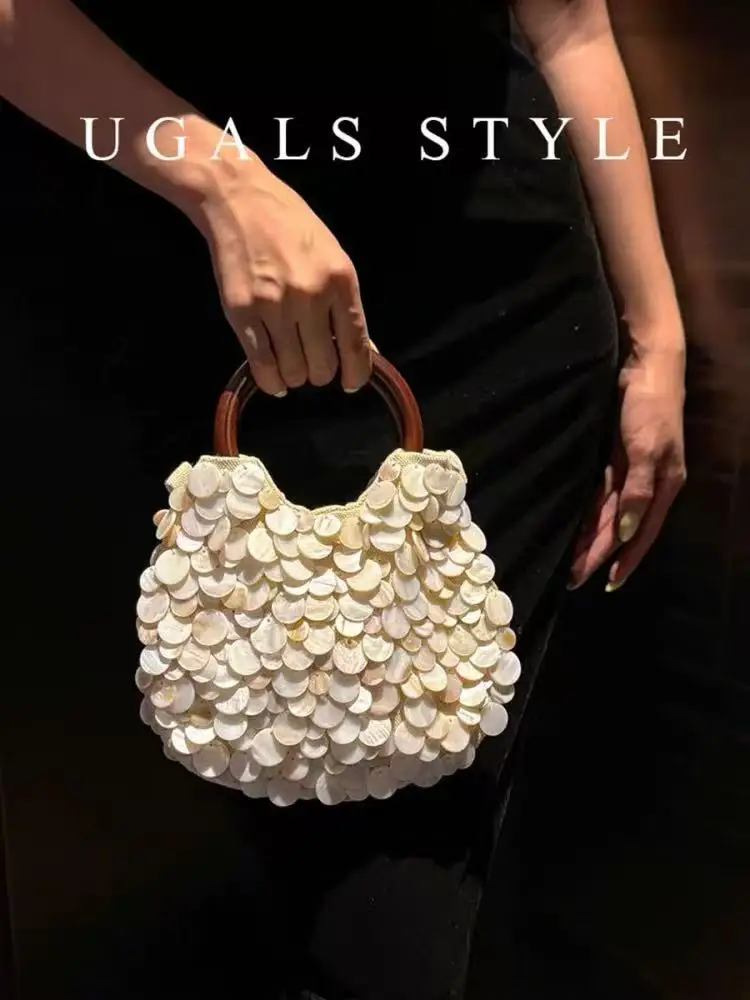 Fashion Shell Handmade Clutch Purse Luxury High Quality Women Handbag Wood Handheld Vacation Holiday Beach Bag Crossbody Bag - Image 4