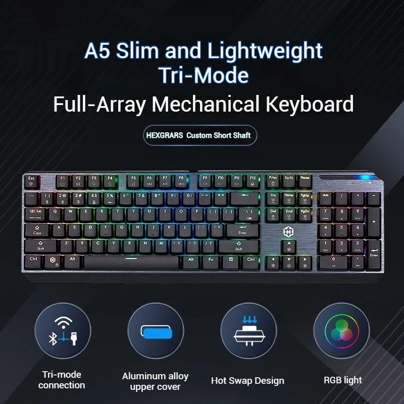 

A5 Mechanical Keyboard Mute Tri Mode Custom Kailh Low Switch Full Key Hot Swappable Rgb Pc Translucent Keycap Gaming Keyboard