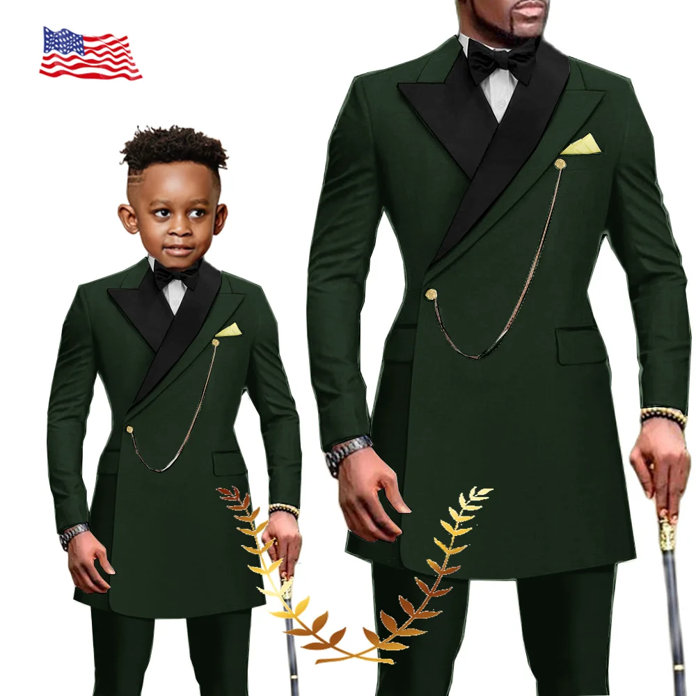 African Style Men\'s Suit 2 Piece Patch Collar Blazer Wedding Tuxedo Formal Father Child Party Clothes Customized Color