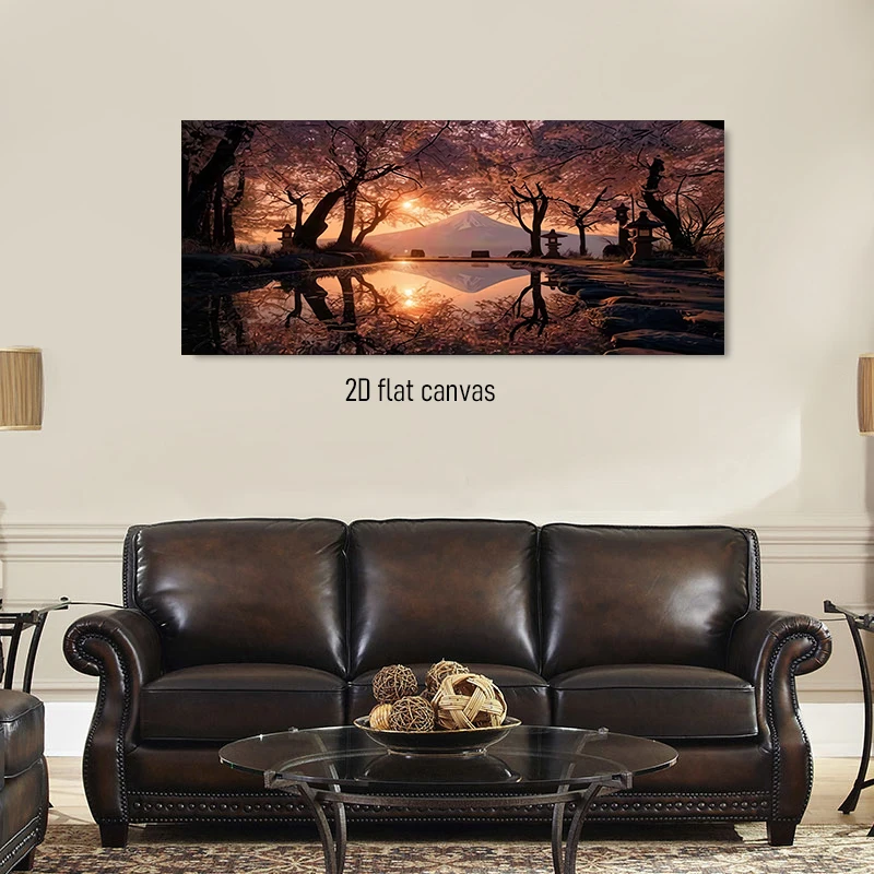 1 piece of Fuji Mountain cherry blossom forest sunset scenery canvas decoration painting, home living room bedroom study entranc