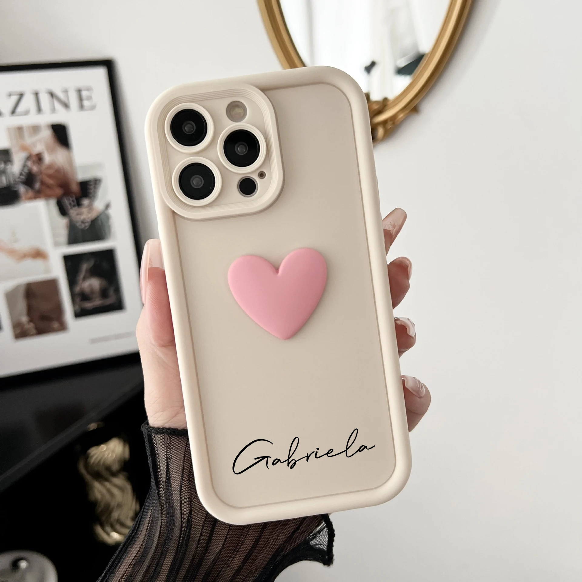 Luxury Soft Silicone Custom DIY Cover 16 Pro Max Cute INS Love Heart Personalized Name Case For iPhone 15 14 13 12 11 Pro Max