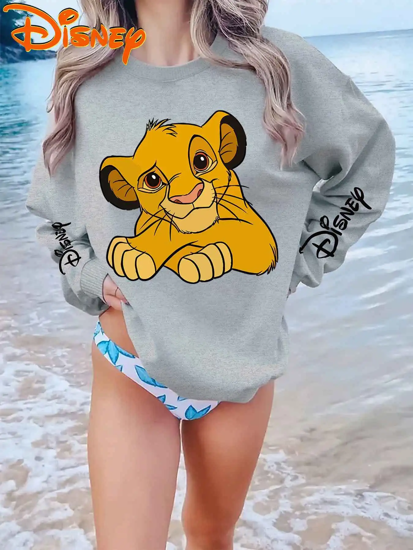 سويت شيرت نسائي من Disney Simba Lion King برقبة دائرية للجنسين من الصوف كاجوال للخريف والشتاء ملابس الشارع كبيرة الحجم #1