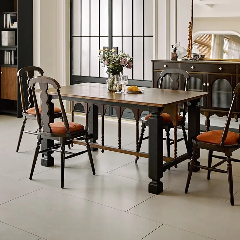 

Большой стол из цельного дерева, двухцветный обеденный стол из цельного дерева в стиле ретро, обеденный стол для небольшой квартиры, дома, ресторана